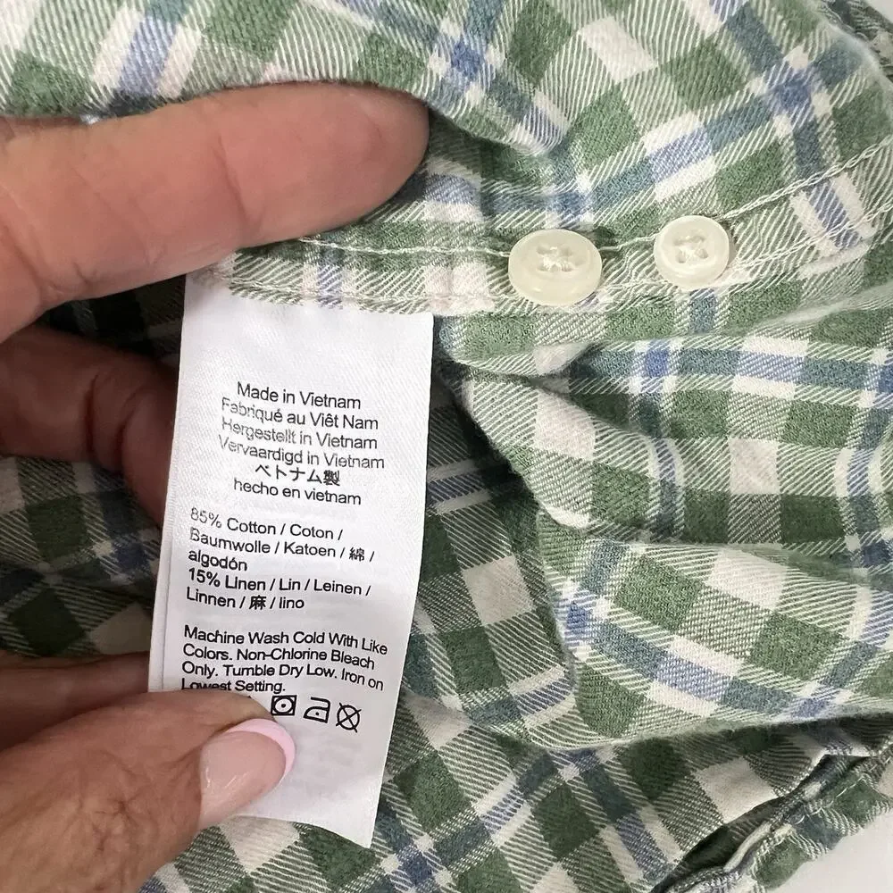 J.CREW Button Down Shirt Mens M Green Cotton Linen Twill Preppy Slim